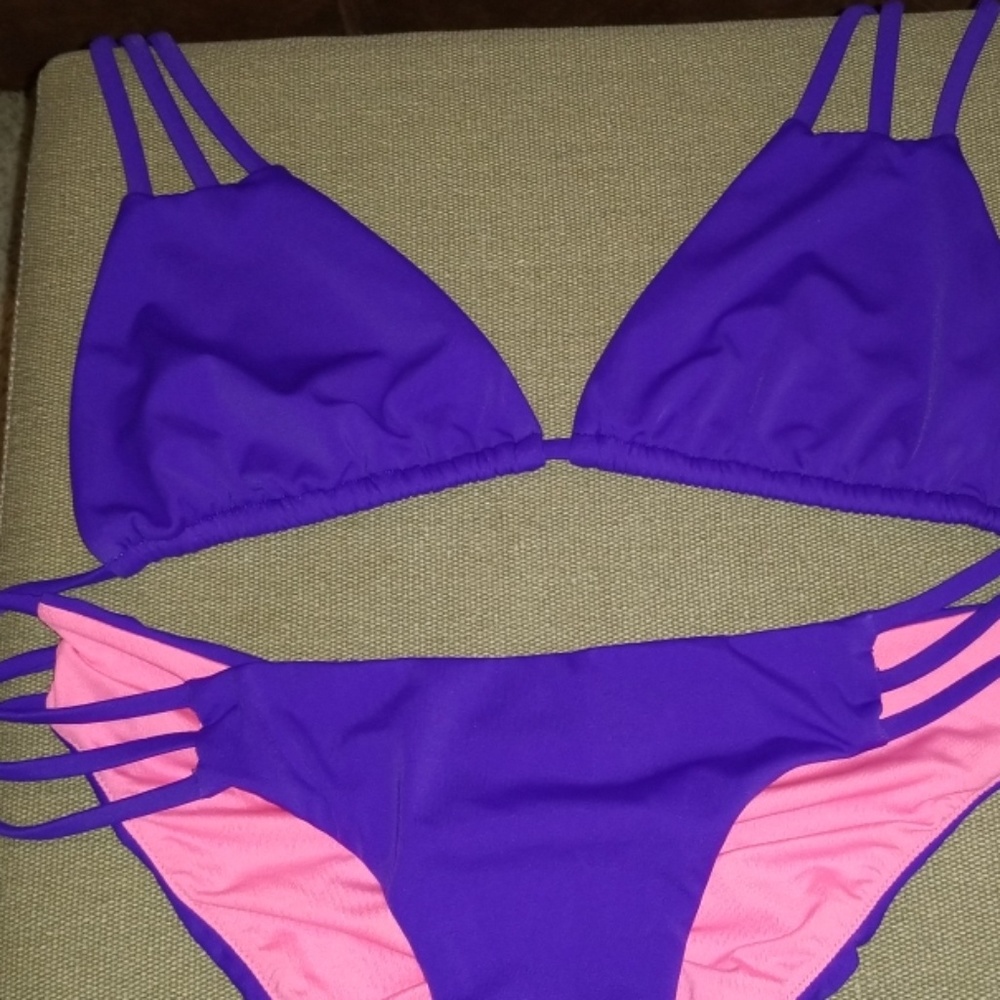 Women’s Purple and Pink Strappy Bikini - Unbranded